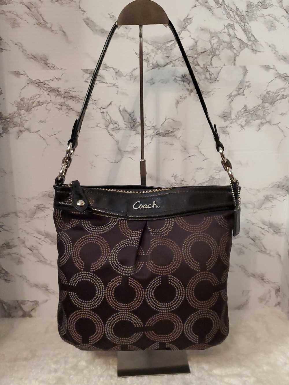 Coach Ashley Dotted Op Art Hippie Shoulder Bag EUC